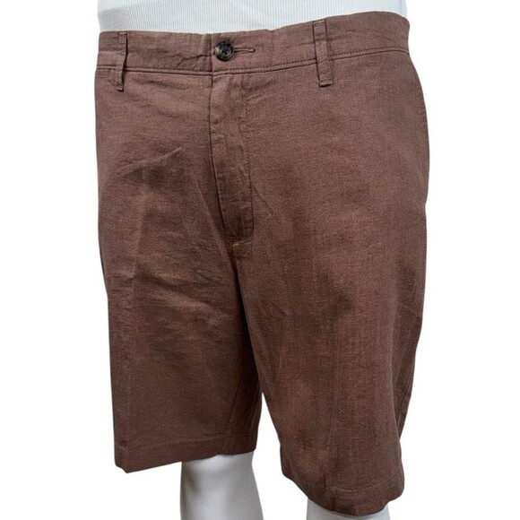 Goodfellow & Co Shorts Flat Front Every Wear Linen Blend Mens Size 34 Brown New - Picture 1 of 10